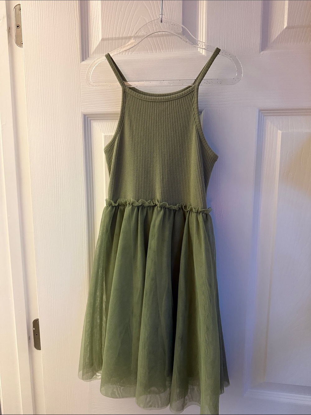 Epic Threads Olive Green Ribbed Tank Tulle Dress